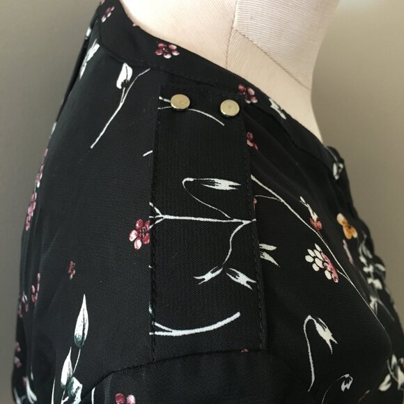 [Dynamite] Black Floral Long Sleeve Peplum Blouse | M | Good - Picture 8 of 14